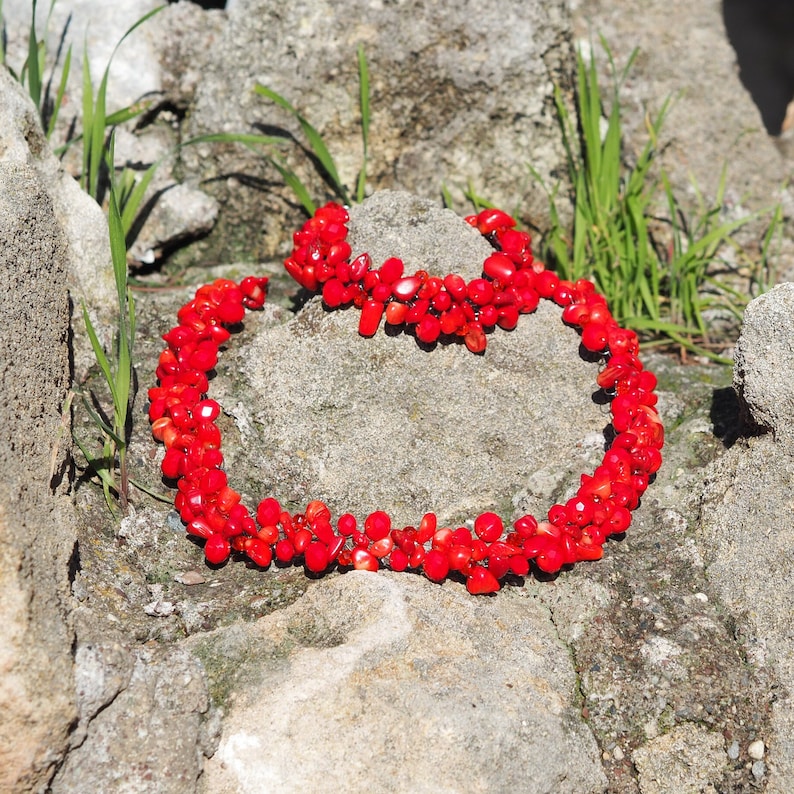 Bijoux en corail, bijoux faits à la main, collier de corail rouge, bracelet de corail, ensemble de bijoux de déclaration, collier en cristal rouge, bijoux de mode image 6