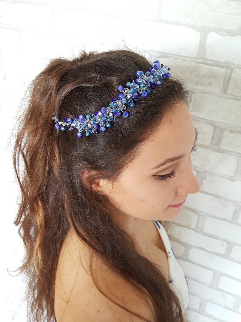 Free Shipping Bridal Royal Blue Crown,Bridal Headpiece,Blue Crystal Tiara,Hair Accessories,Wedding Headband,Blue Crystals Flower girl Wreath