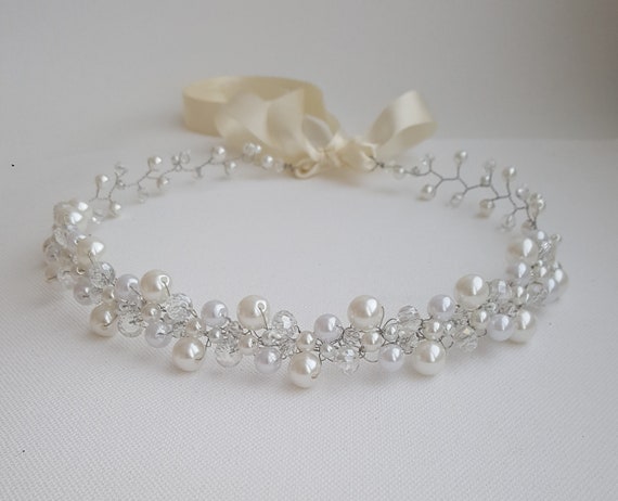 Bridal Ivory Pearls CrownBridal TiaraIvory Glass Pearls | Etsy