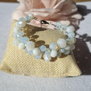Handmade Wire Crochet Bracelet with Iridescent Crystal Beads, Elegant Beaded Jewelry, Bridal or Everyday Gift, Boho Chic Bracelet