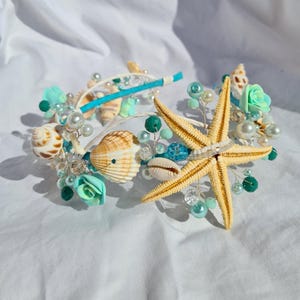 Mermaid Crown, Shells Tiara, Beach Party Crown, Mermaid Headband, Seashell Crown, Starfish Hairpiece, Nautical Hair Band, Tropical Tiara