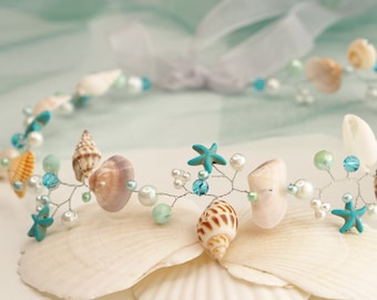 Beach seashells headpiece, starfish hair accessory, shells crown, starfish hair vine, Tiara with shells, Mermaid crown, sea star hair halo