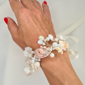 Beach Bridal Bracelet,Seashell Bracelet,Bridesmaid Corsages, Wedding Accessories, Boho Jewelry,Mermaid Accessories image 1