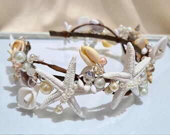 Seashell Hair Hoop, Sea Star Hair Accessories, Mermaid Tiara, Beach Party Crown, Seashells Headpiece, Nautical Tiara, Destination Wedding