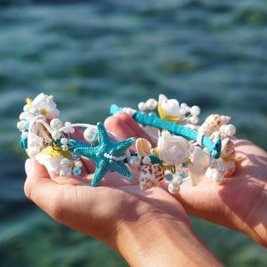 Mermaid Crown, Seashell Tiara, Beach Party Headpiece, Seashell Crown, Starfish Nautical Hair Band, Tropical tiara, Boho Hair Accessories
