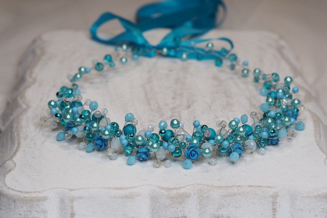 braut haarschmuck blau