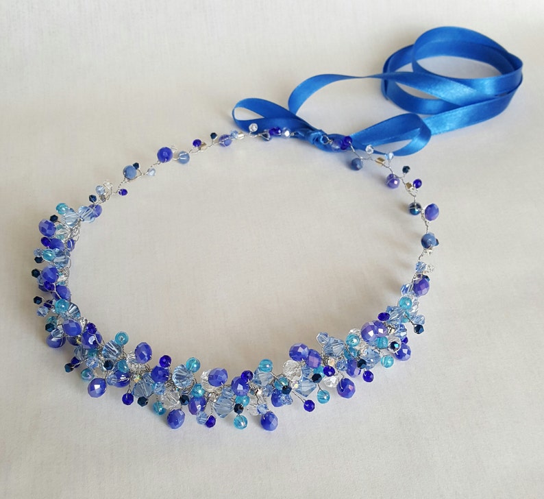 Free Shipping Bridal Royal Blue Crown,Bridal Headpiece,Blue Crystal Tiara,Hair Accessories,Wedding Headband,Blue Crystals Flower girl Wreath