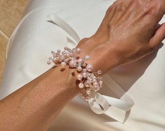 Wedding bracelet jewelry, Bridal pearl bracelet, Wedding Bride corsage, Bridal jewelry, Bridesmaid bracelet
