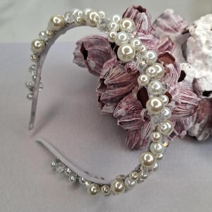 Pearl bridal tiara, Pearl crown, Bridal crystal tiara, Wedding hair accessories, Pearl headpiece, Headband, Bridal hairpiece, Hair band