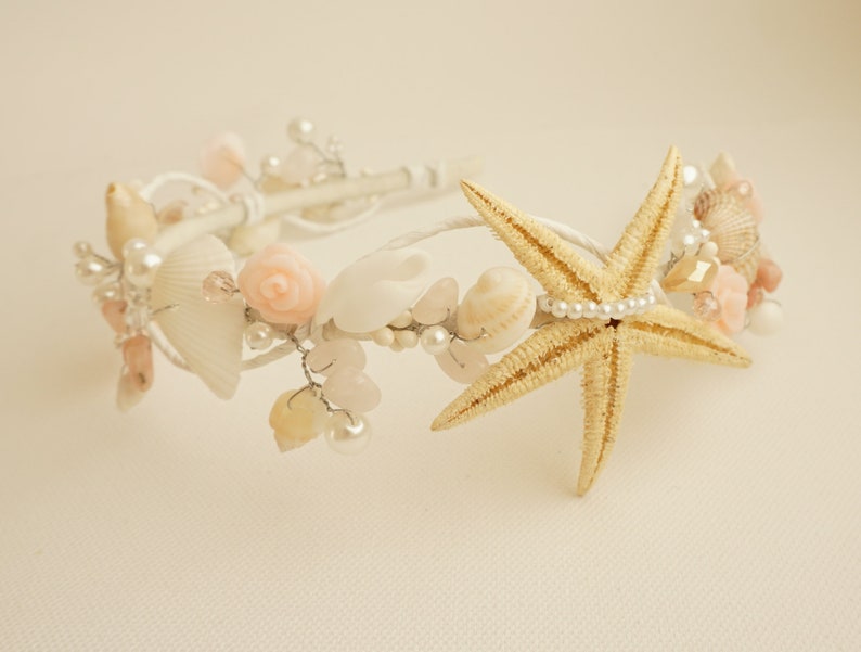 Free Shipping Beach Bridal Tiara,Wedding Shell Headpiece,Pearl Starfish Crown,Wedding Accessories,Mermaid Hair,Flower girl tiara,Shell crown