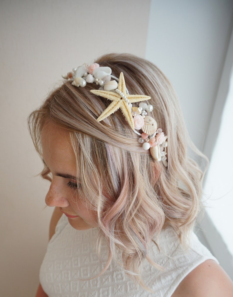 Free Shipping Beach Bridal Tiara,Wedding Shell Headpiece,Pearl Starfish Crown,Wedding Accessories,Mermaid Hair,Flower girl tiara,Shell crown