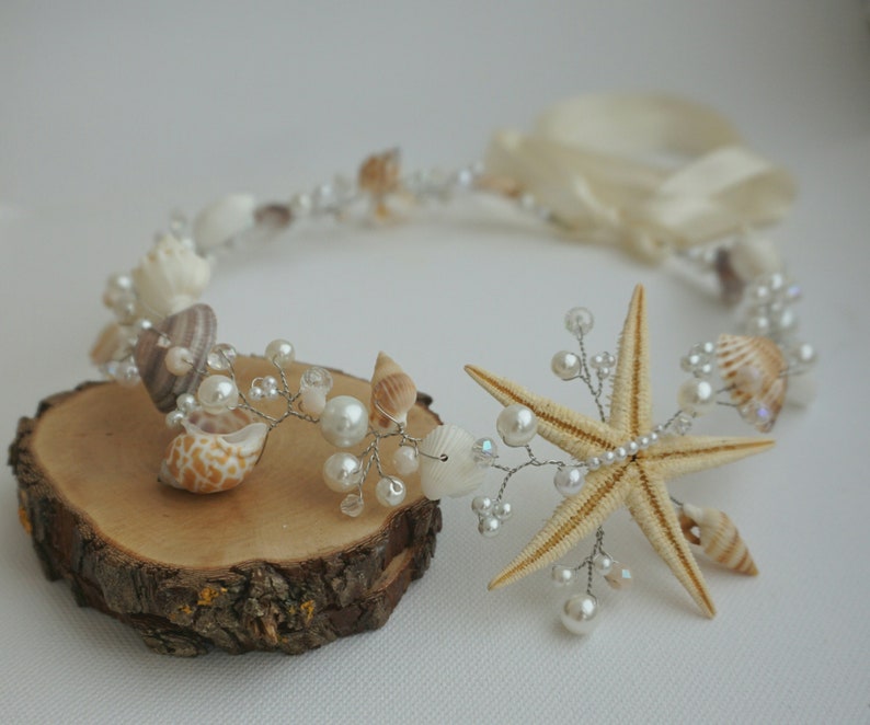 Beach Bridal Hairpiece,Wedding SeaShell Headpiece,Pearls Halo Bride,Starfish Crown,Wedding Hair Accessories,Mermaid Hair handmade by CyShell