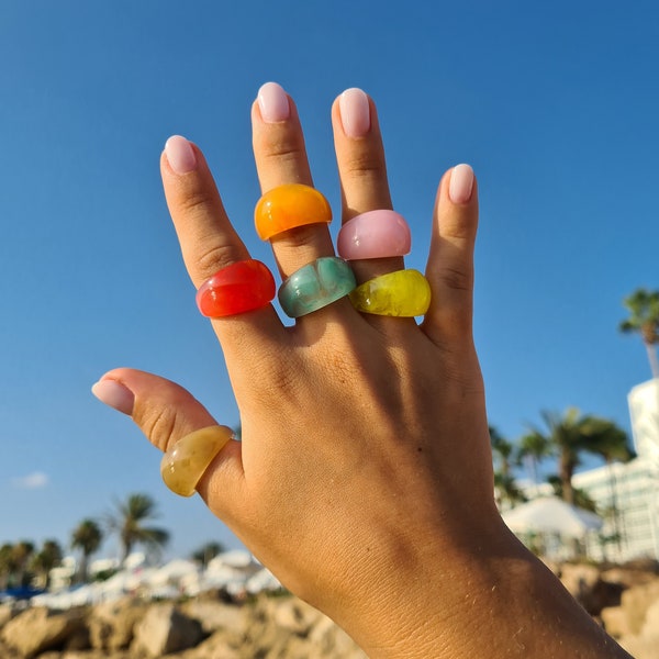 Colorful Chunky Rings, Resin rings, Funky Rings, y2k Rings, Acrylic Ring, Trendy, Plastic Rings