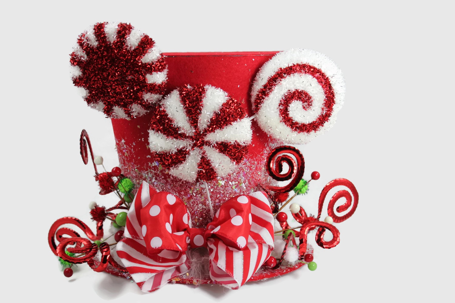 Candy Christmas tree topper,Candy Cane tree topper. Holiday Hat