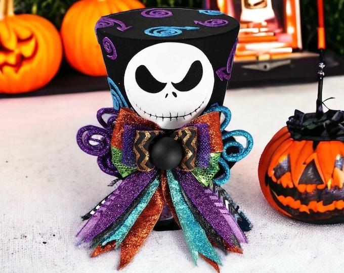 Featured listing image: Jack Skellington, Nightmare Before Christmas Halloween decoration, Jack Skellington Costume top hat, Nightmare Before Christmas