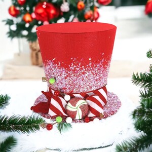 Red Christmas Tree Topper Peppermint Top Hat Tree Topper Candy Cane ...