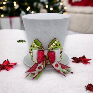 White Christmas tree topper top hat tree topper whimsical tree topper red white green Christmas topper for tree kids tree decorations