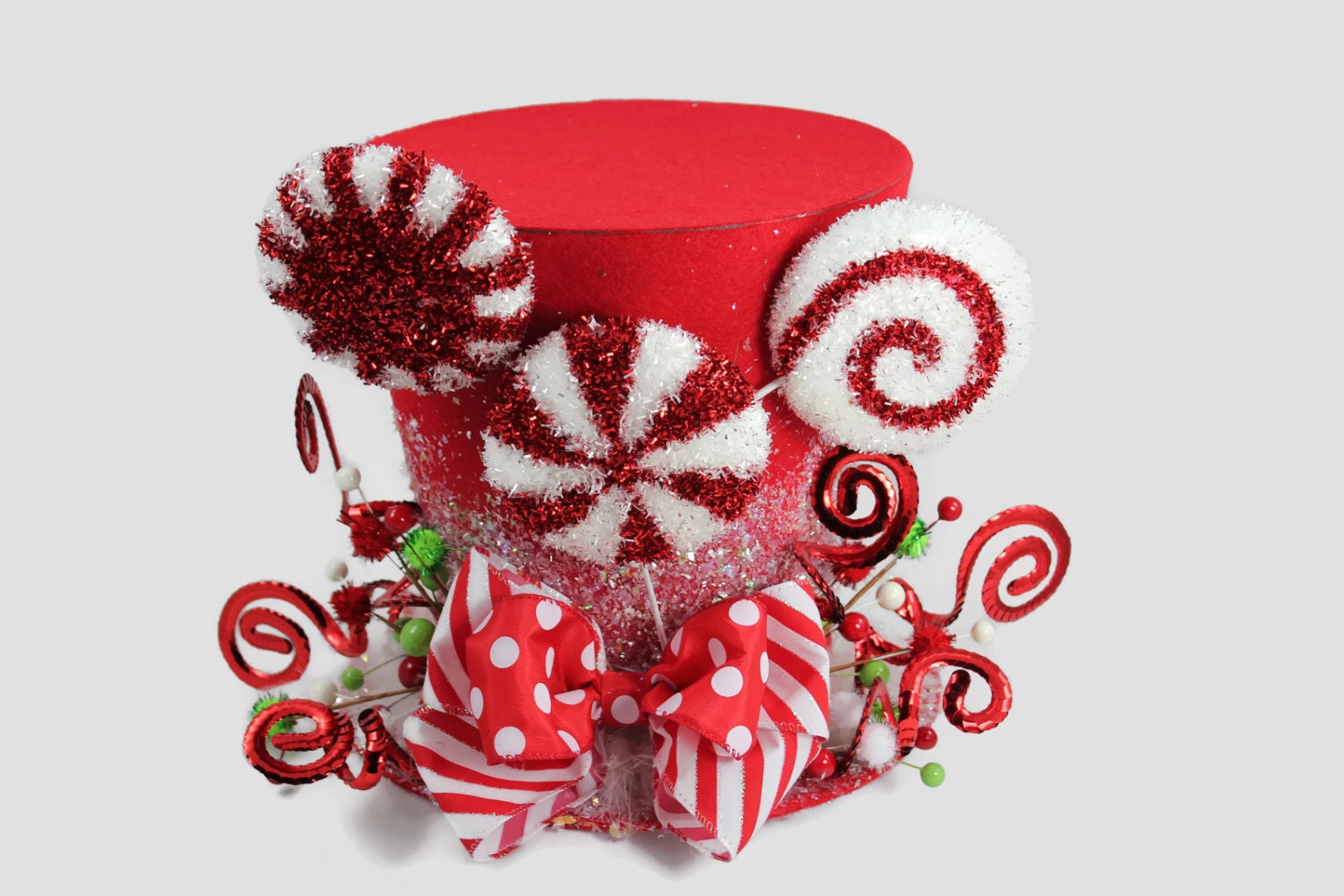 Candy Christmas tree topper,Candy Cane tree topper. Holiday Hat