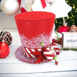 Red Christmas Tree Topper Peppermint Top Hat Tree Topper Candy Cane ...