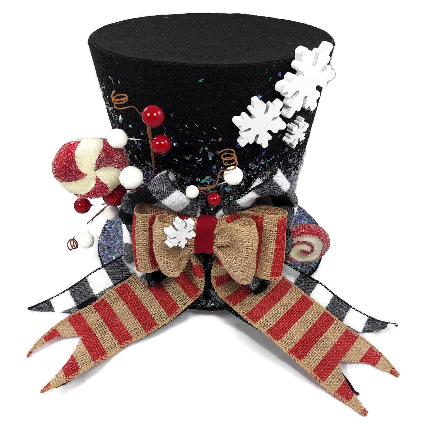 Peppermint and snowflake Country Christmas theme Top Hat, Tree topper ...