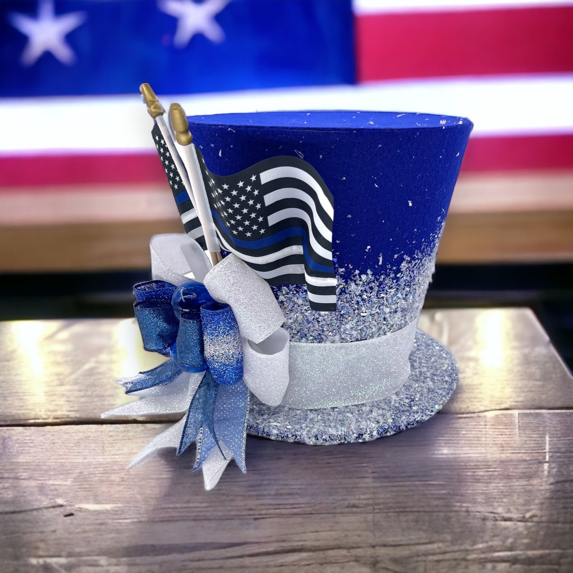 Police Officer Christmas Tree Topper: Thin Blue Line Top Hat Decoration ...