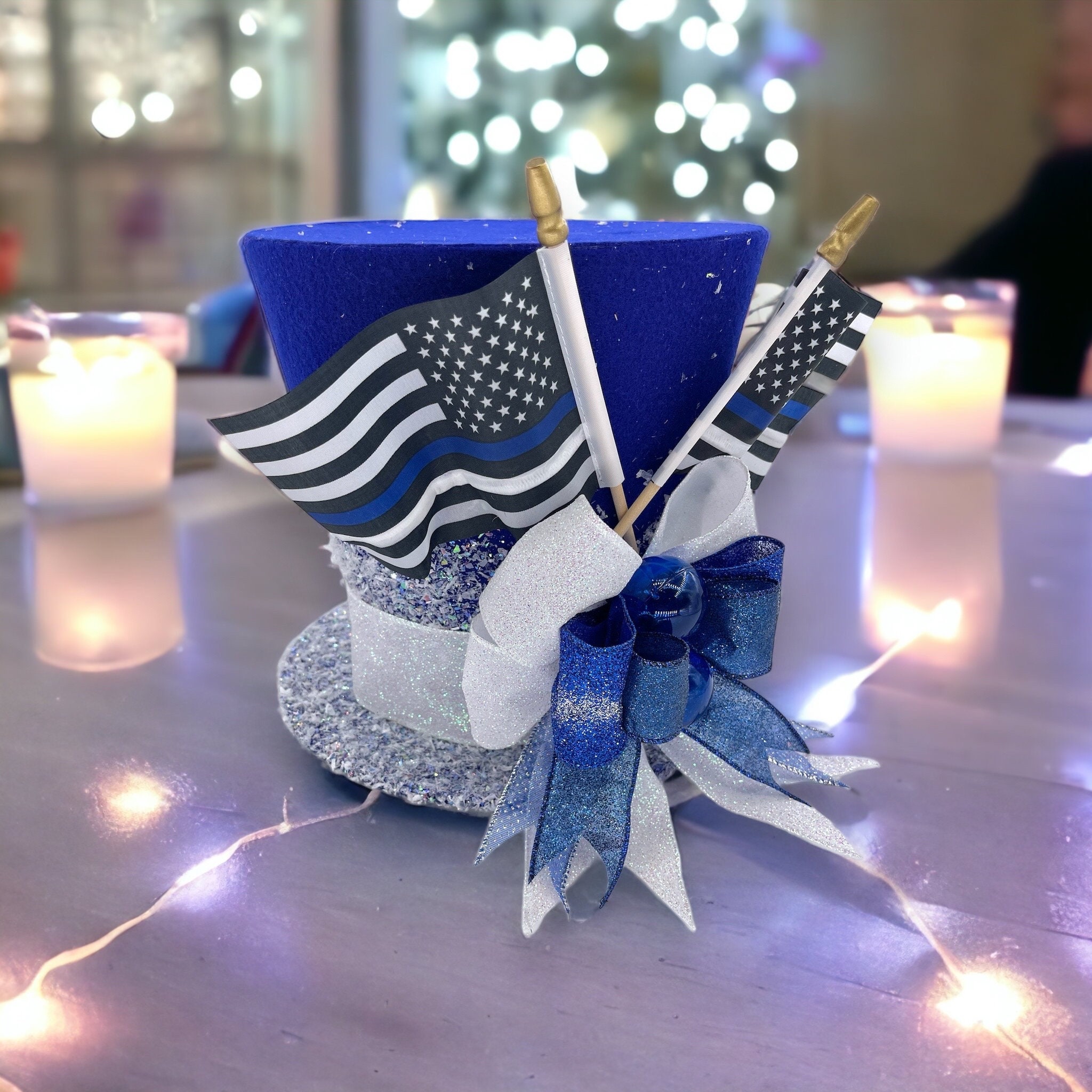 Police Officer Christmas Tree Topper: Thin Blue Line Top Hat Decoration ...