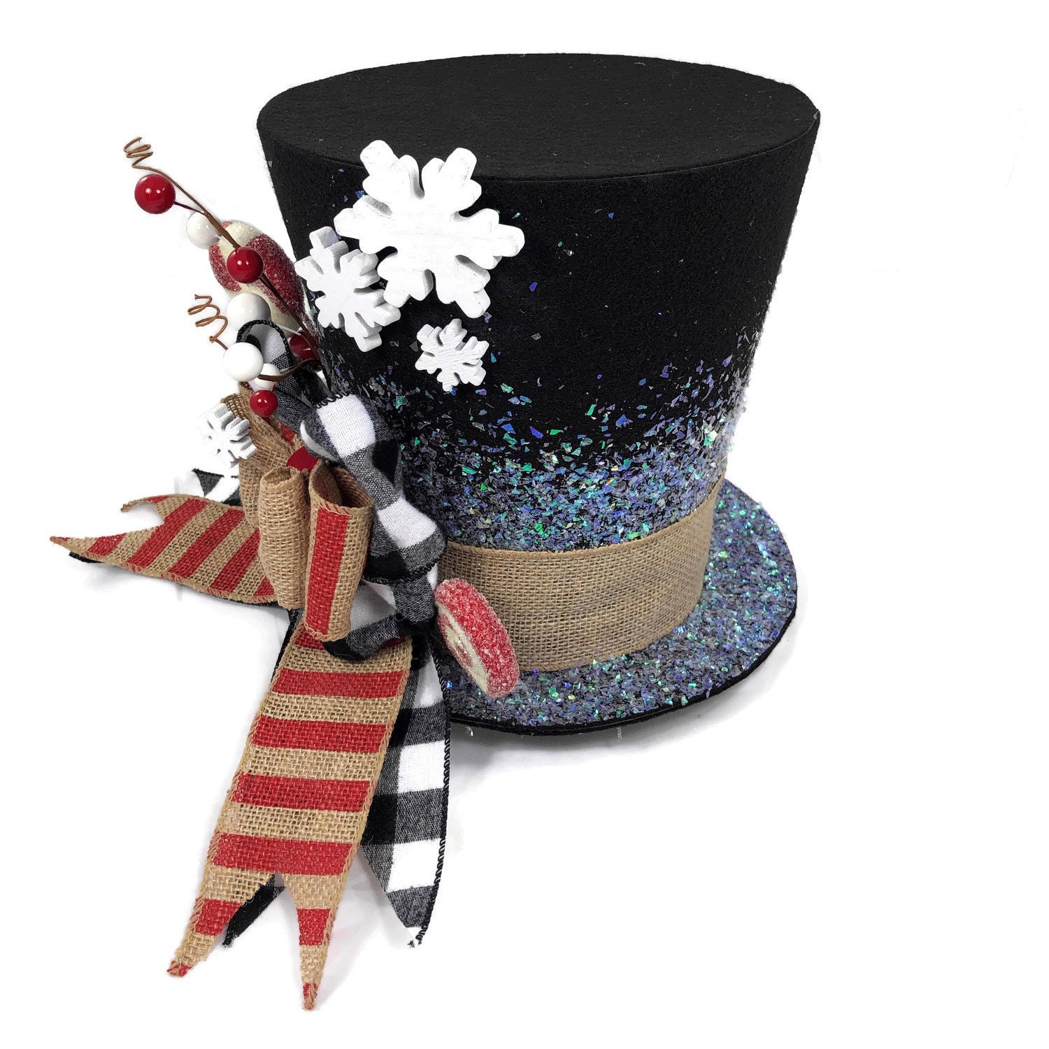 Peppermint and snowflake Country Christmas theme Top Hat, Tree topper ...