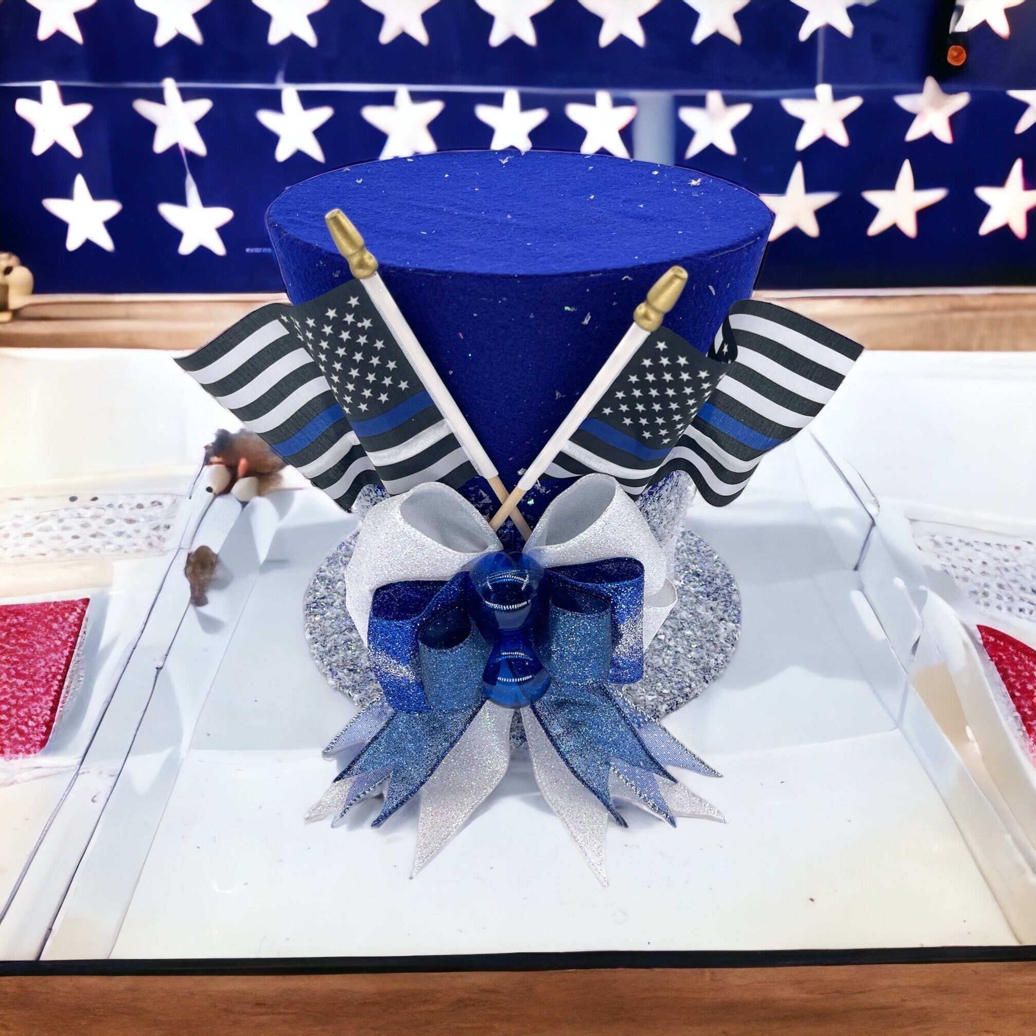 Police Officer Christmas Tree Topper: Thin Blue Line Top Hat Decoration ...