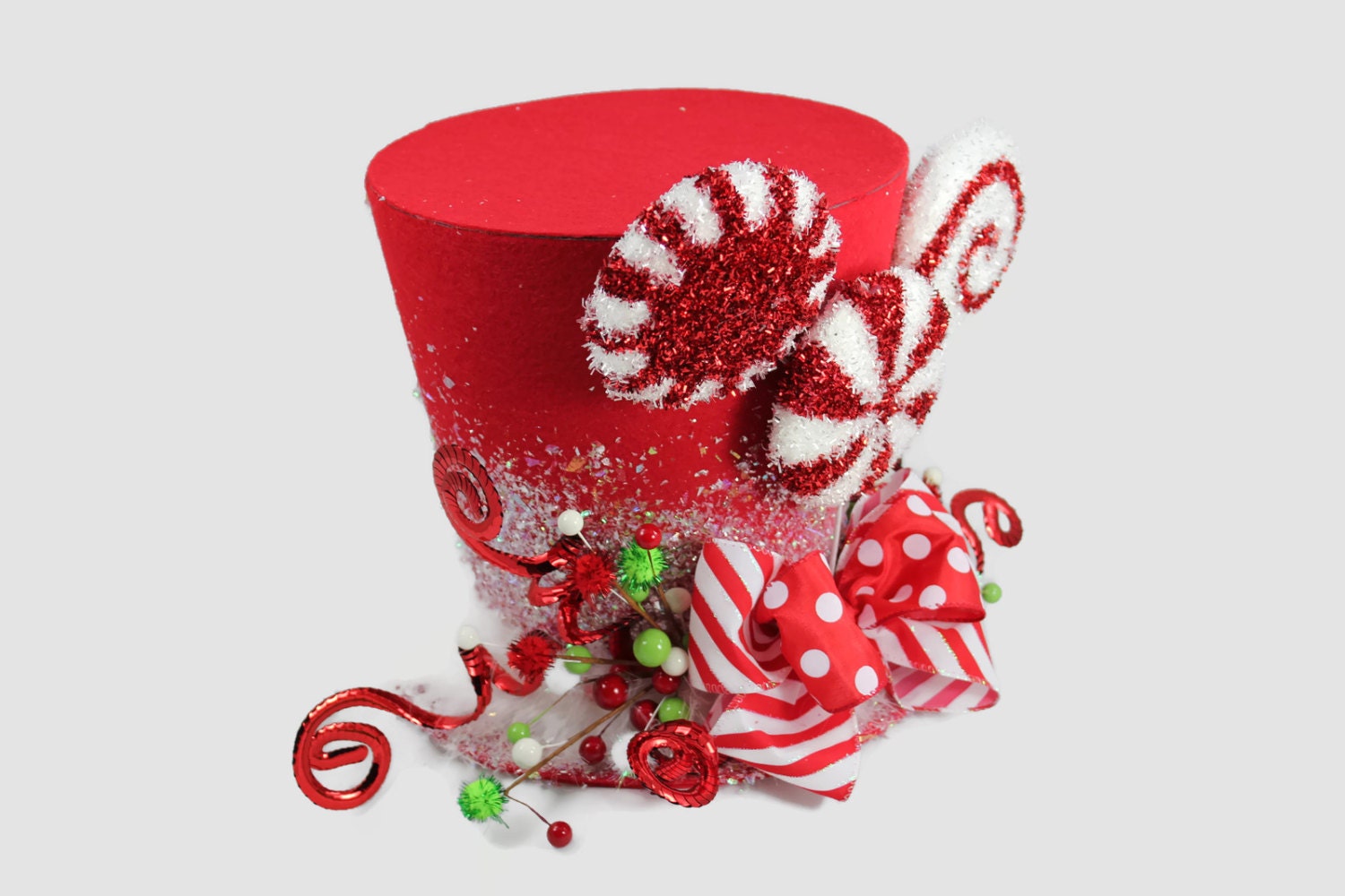 Candy Christmas tree topper,Candy Cane tree topper. Holiday Hat