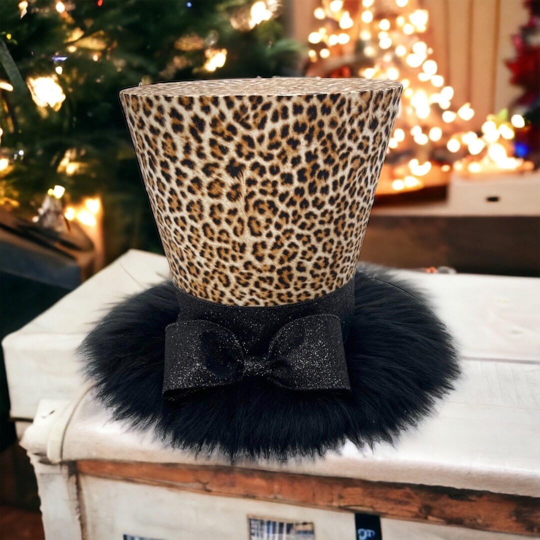 Animal Print Christmas Tree Topper Leopard Print Top Hat Tree Topper christmas-tree-topper-leopard-print-christmas-tree-bow