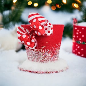 Large Candy Cane Stripe Red and White Christmas Tree Topper Bow 