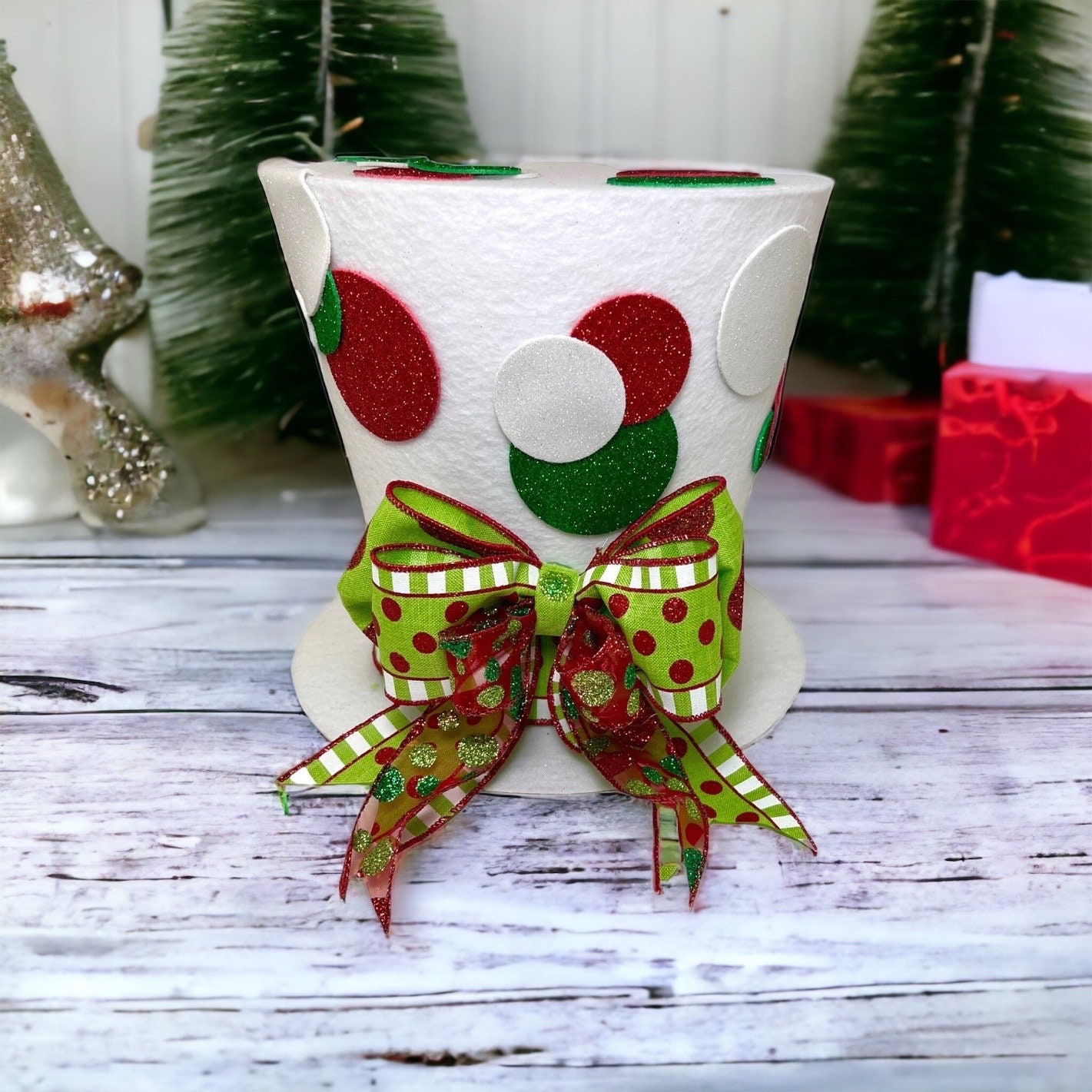 Christmas Candy Canes Tree Topper-Featuring A Red and Green Peppermint Candy Style Bow with Streamers and Lollipop Trim The Holiday Aisle