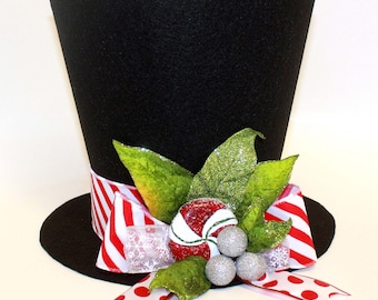 Christmas Hat, Candy cane, Christmas tree topper, Christmas table decoration