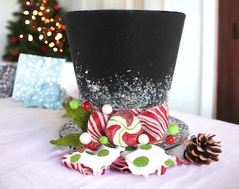 Christmas carol top hat Tree Topper Christmas tree topper Christmas table decoration black red Christmas decoration Peppermint tree ornament