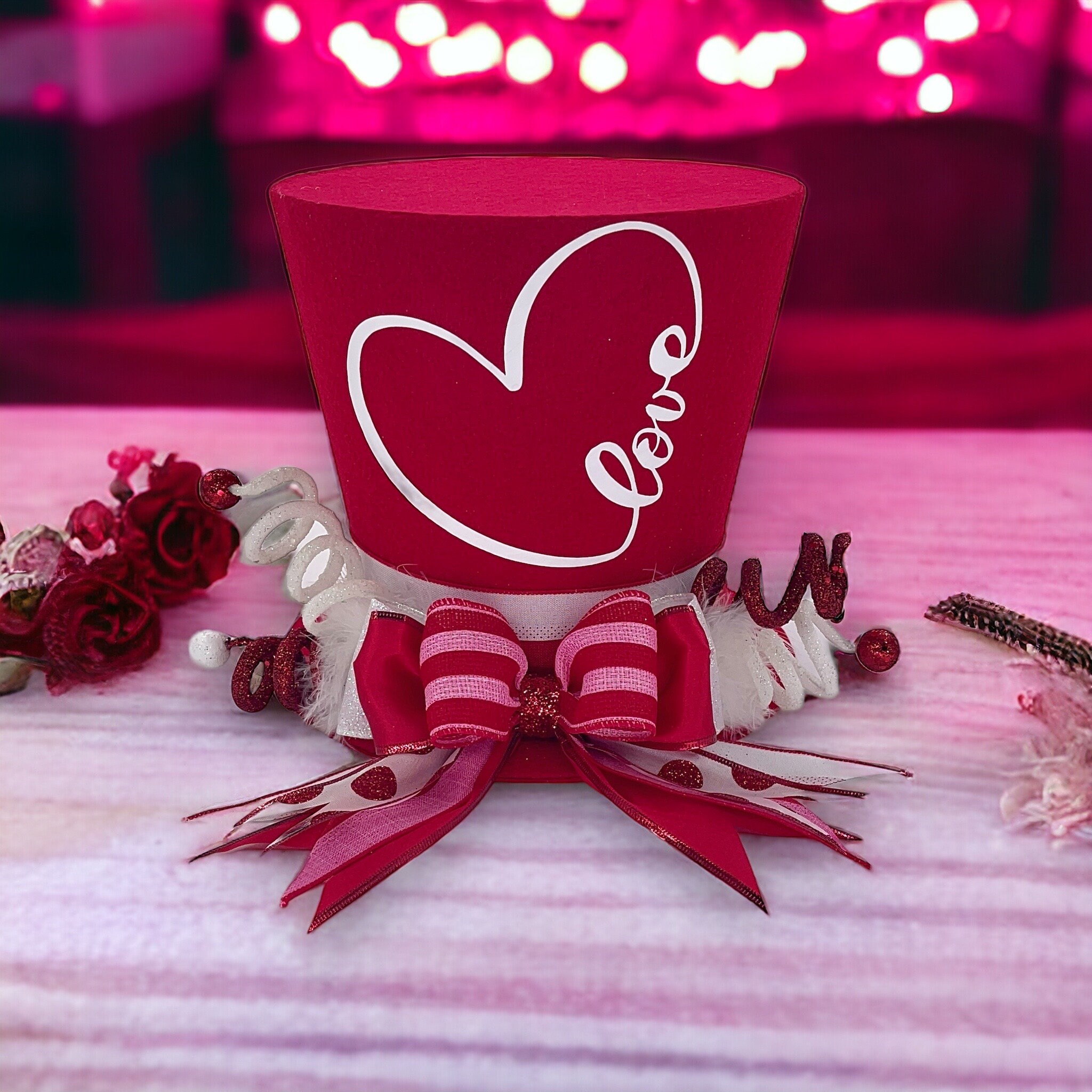 Gold heart Valentines Day tree topper Valentine decorations Valentines day  cards red Top hat tree topper Valentines day gift love note