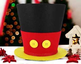 Mickey Mouse top hat tree topper Black red and yellow Mickey Christmas tree topper Mickey's Magical Christmas theme disney tree topper