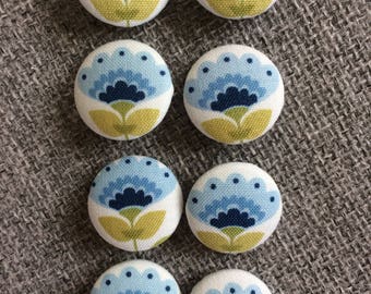 Tilda Molly Blue Fabric covered handmade buttons - 8 pieces of 22mm buttons