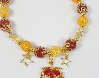 Handmade Carnelian Crystal Leaf Charm Bracelet: Autumn Colors