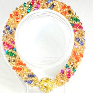 Tropical Rainbow Spiral Beaded Bracelet • Preciosa Crystal Jewelry • Handmade Beadwoven Gift • Colorful Summer Bracelet