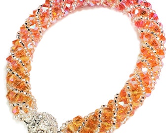 Orange Preciosa Crystal Spiral Bracelet: Handwoven Design
