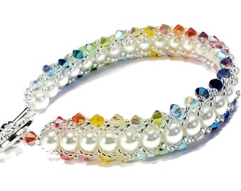 Rainbow Crystal & Pearl Bracelet Making Kit: Flat Spiral Beadweaving