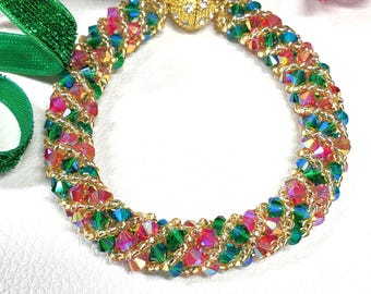 Red and Green Crystal Bracelet Beaded Bracelet