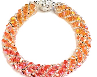 Crystal Bracelet Orange Peach Preciosa Crystal Russian Spiral Bracelet