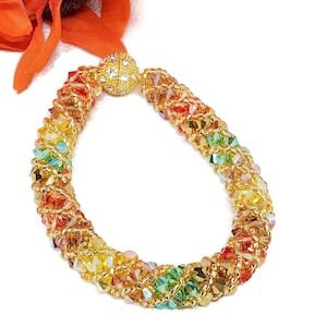 Handmade Autumn Bracelet – Colorful Crystal & Rhinestone Jewelry – Fall Accessory - Colorful Fall Jewelry - Crystal Beaded Jewelry