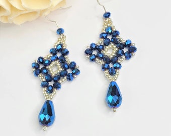 Royal Blue Crystal Dangle Earrings