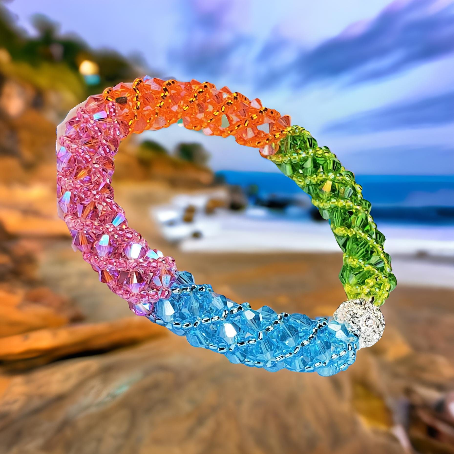 Handcrafted Rainbow Russian Spiral Preciosa Crystal Bracelet