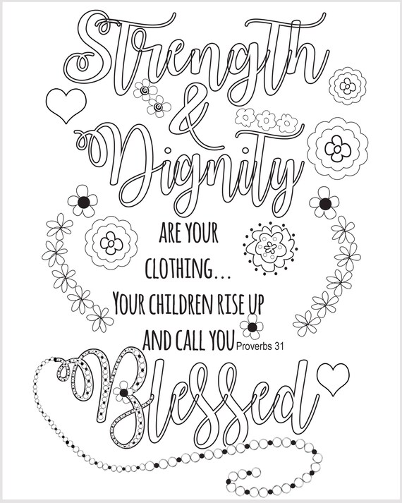 Download Adult Coloring Floral Mothers Day 5 x 7 DIY card Strength and | Etsy