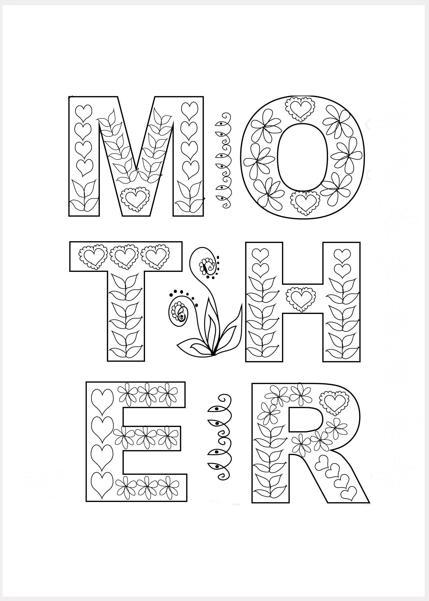 Adult Coloring Mothers Day 8 X 10 DIY Coloring Sheet Beautiful Floral ...