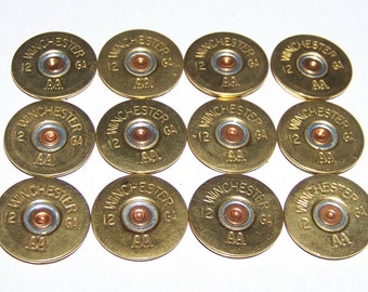 Embouts en laiton coupés dans une coquille de fusil de chasse de calibre 12 (Lot de 10) pour la fabrication de bijoux/art et artisanat - Tampons assortis Winchester AA