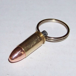 9mm Bullet Key Chain BRASS Total Metal Jacket Zipper Pull Keychain
